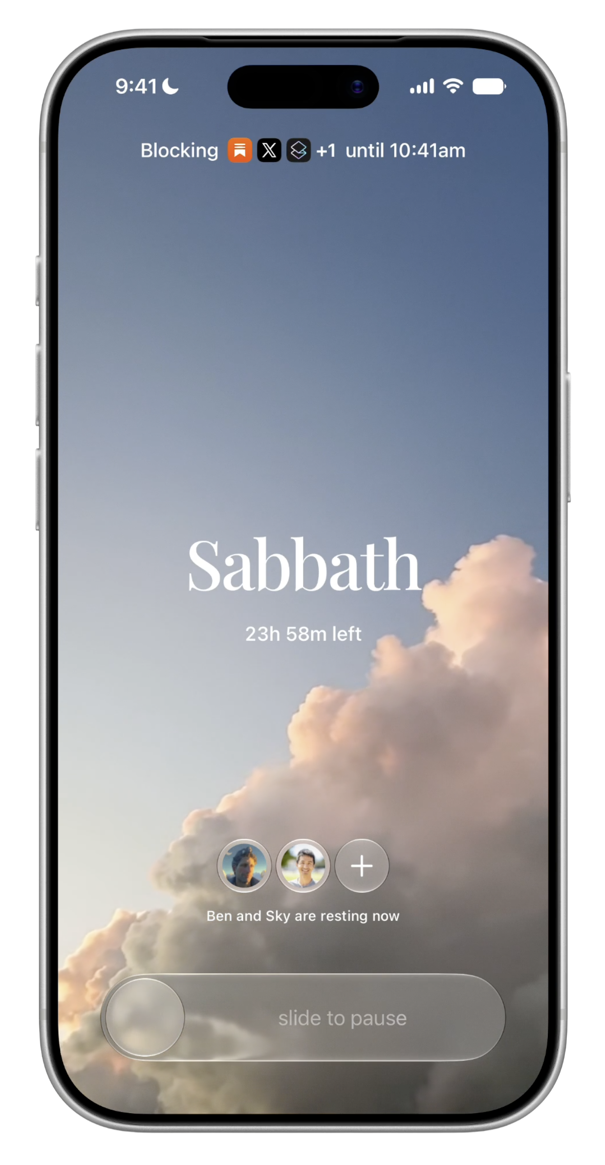 Sabbath running on an iPhone, showing an active Sabbath session